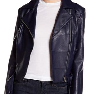 Navy Asymmetrical Faux Leather Jacket